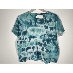 MOTHER The High Sparrow blue tie-dye "keeping it swirl" linen cotton tshirt S